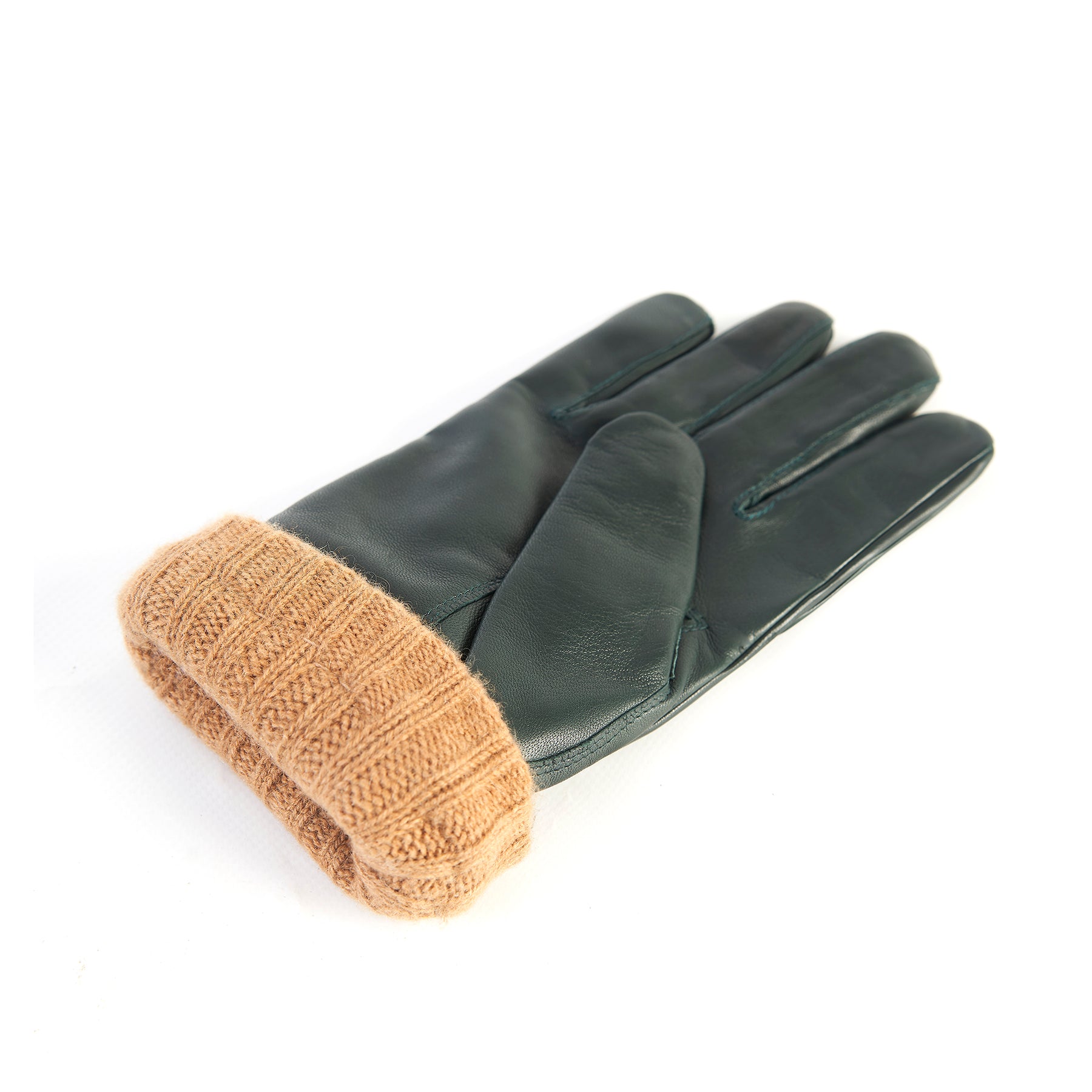 Men's green nappa leather gloves with coloured cashmere lining and cuff 