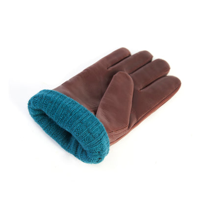 Men's burgundy nappa leather gloves with coloured cashmere lining and cuff