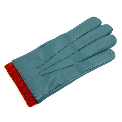 Men's teal nappa leather gloves with coloured cashmere lining and cuff