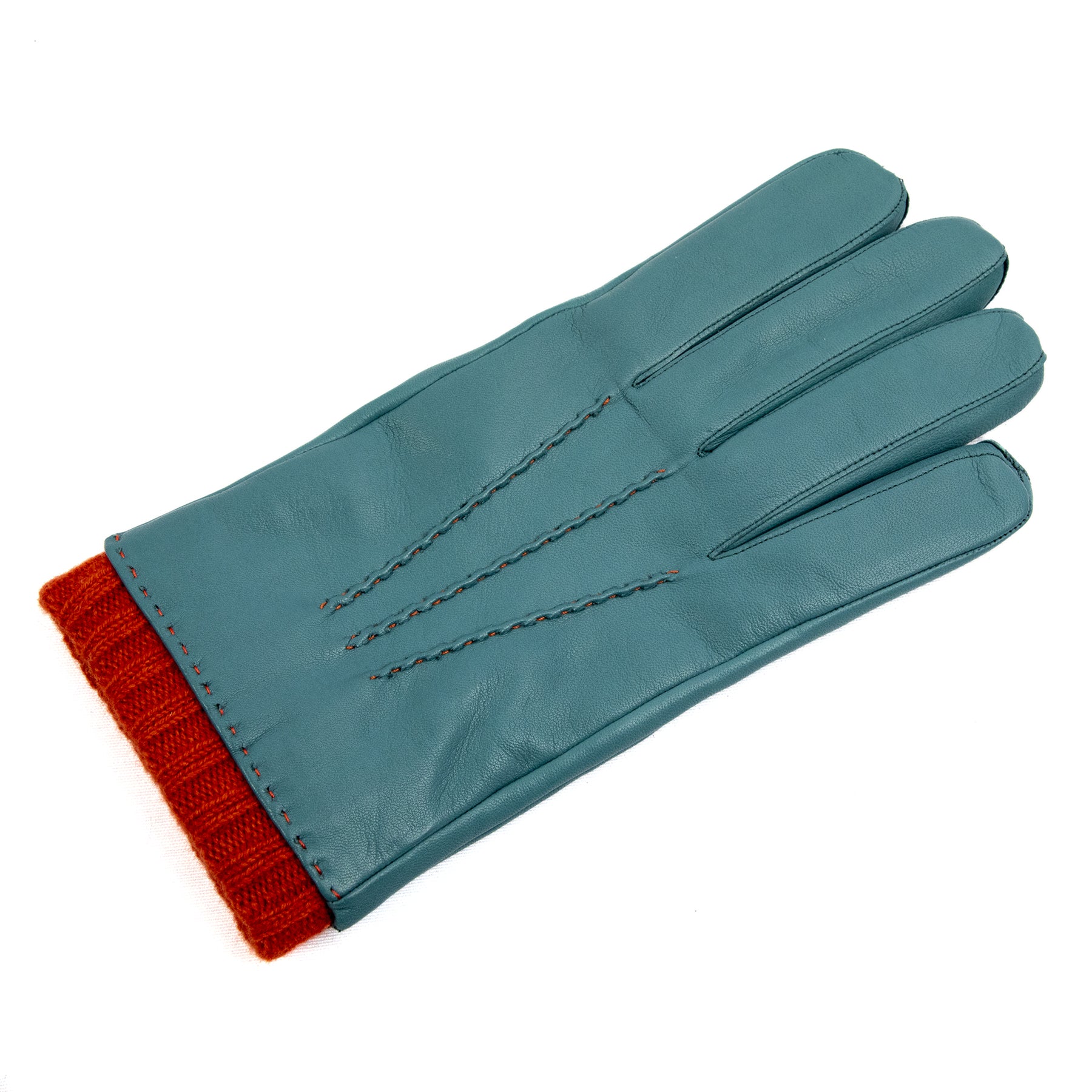 Men's teal nappa leather gloves with coloured cashmere lining and cuff