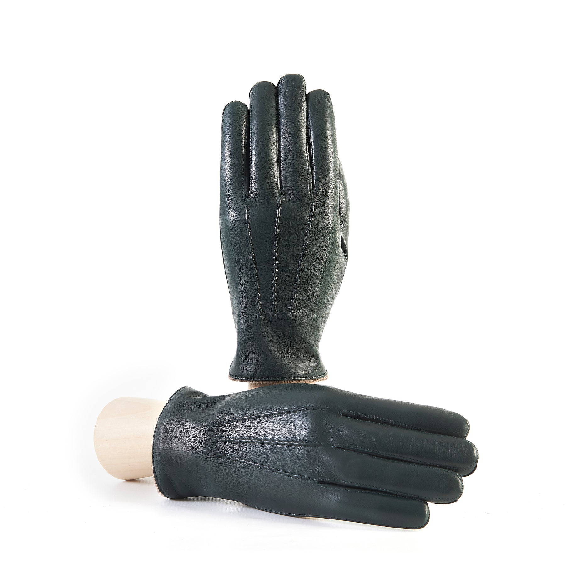 Men's green nappa leather gloves and cashmere lining