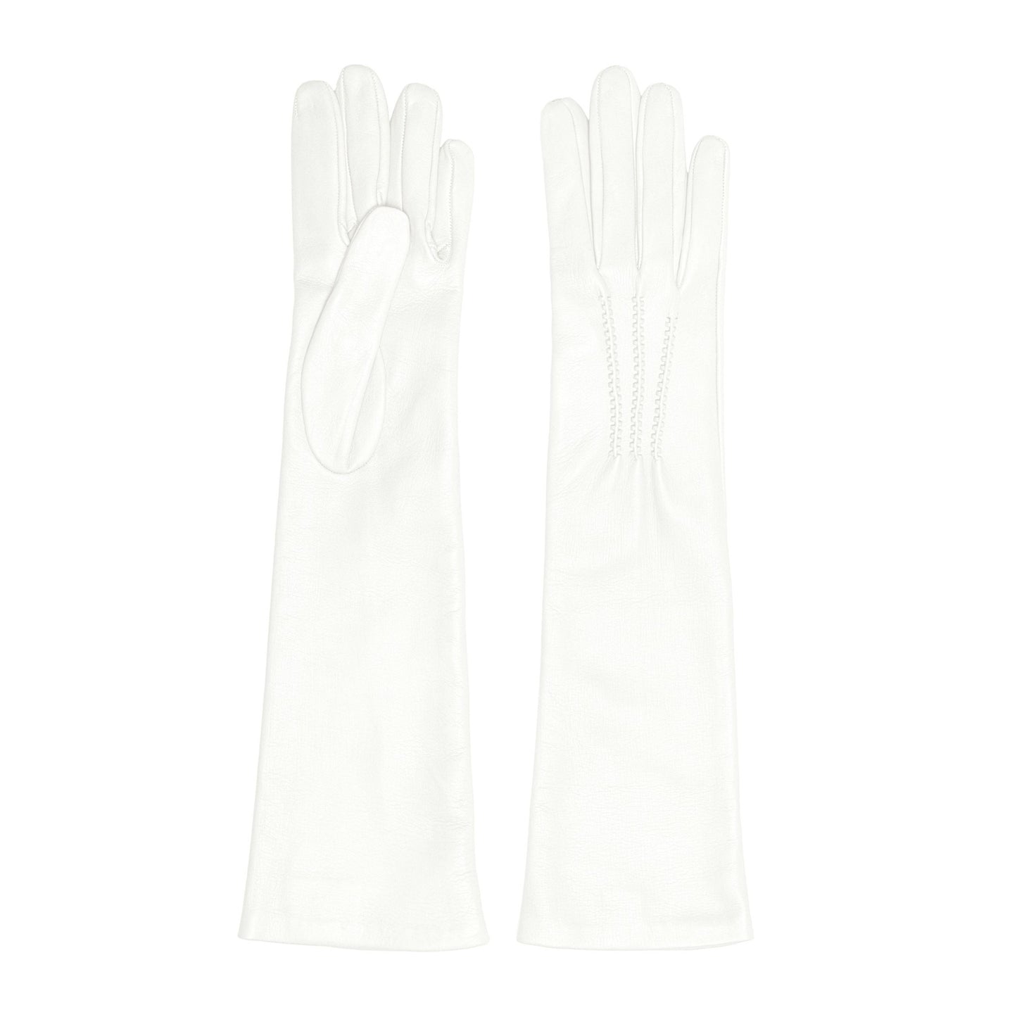Women's white nappa elegant gloves long to elbow and silk lined