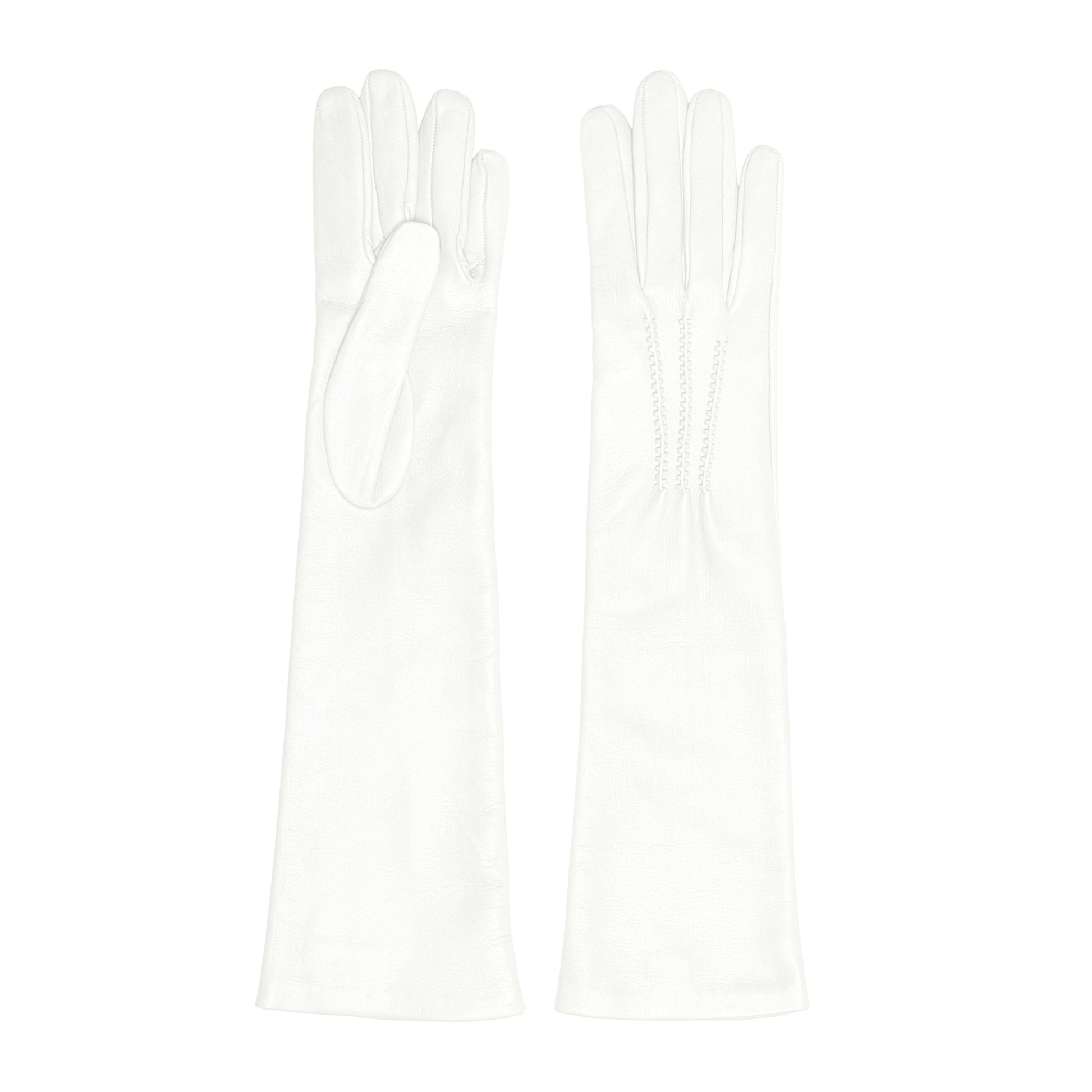 Women's white nappa elegant gloves long to elbow and silk lined