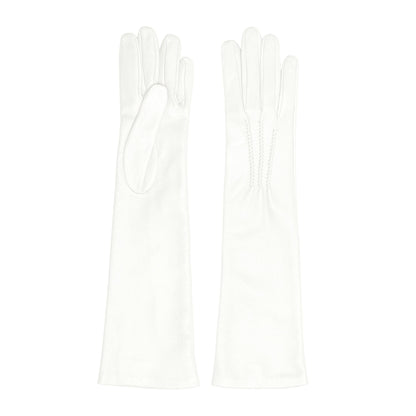 Women's white nappa elegant gloves long to elbow and silk lined